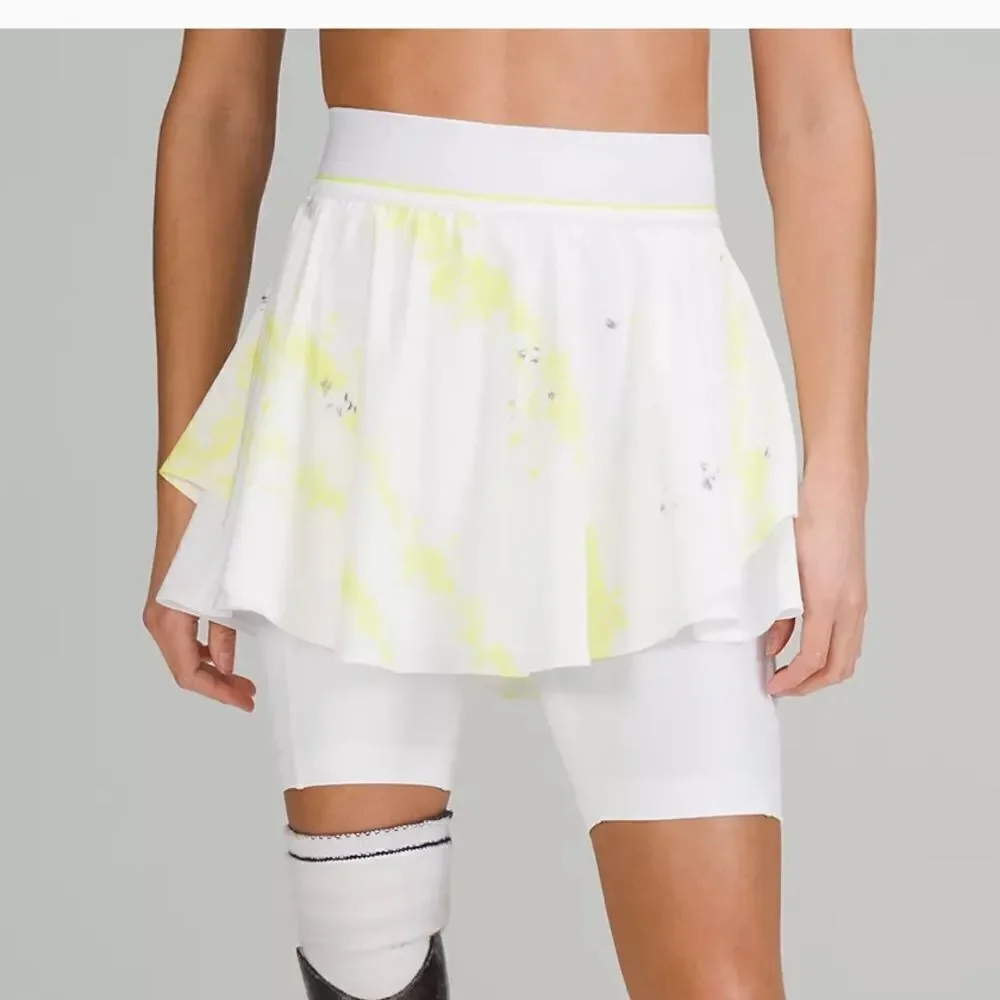 New LULULEMON Court Rival HR High Rise Tennis Athletic Skirt White Yellow Gray 4